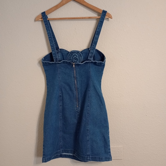 Anthropologie Porridge Rosette Denim Slim Mini Dress feminine romantic - Picture 5 of 11